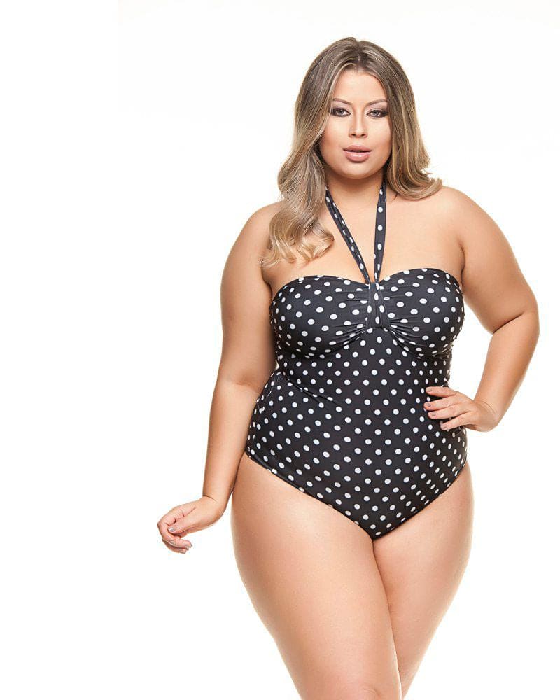 Front of a model wearing a size 26 Strapless Swimsuit With New Padded Cup in Black by Lehona. | dia_product_style_image_id:267758